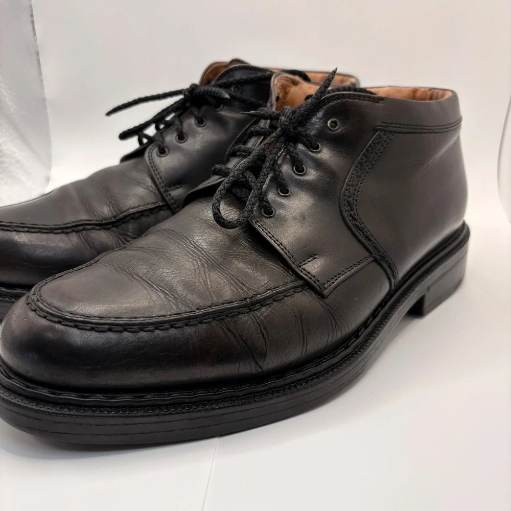 Johnston & Murphy Mens Black Leather Moc Toe Chukka Boots Made in Italy Size 41